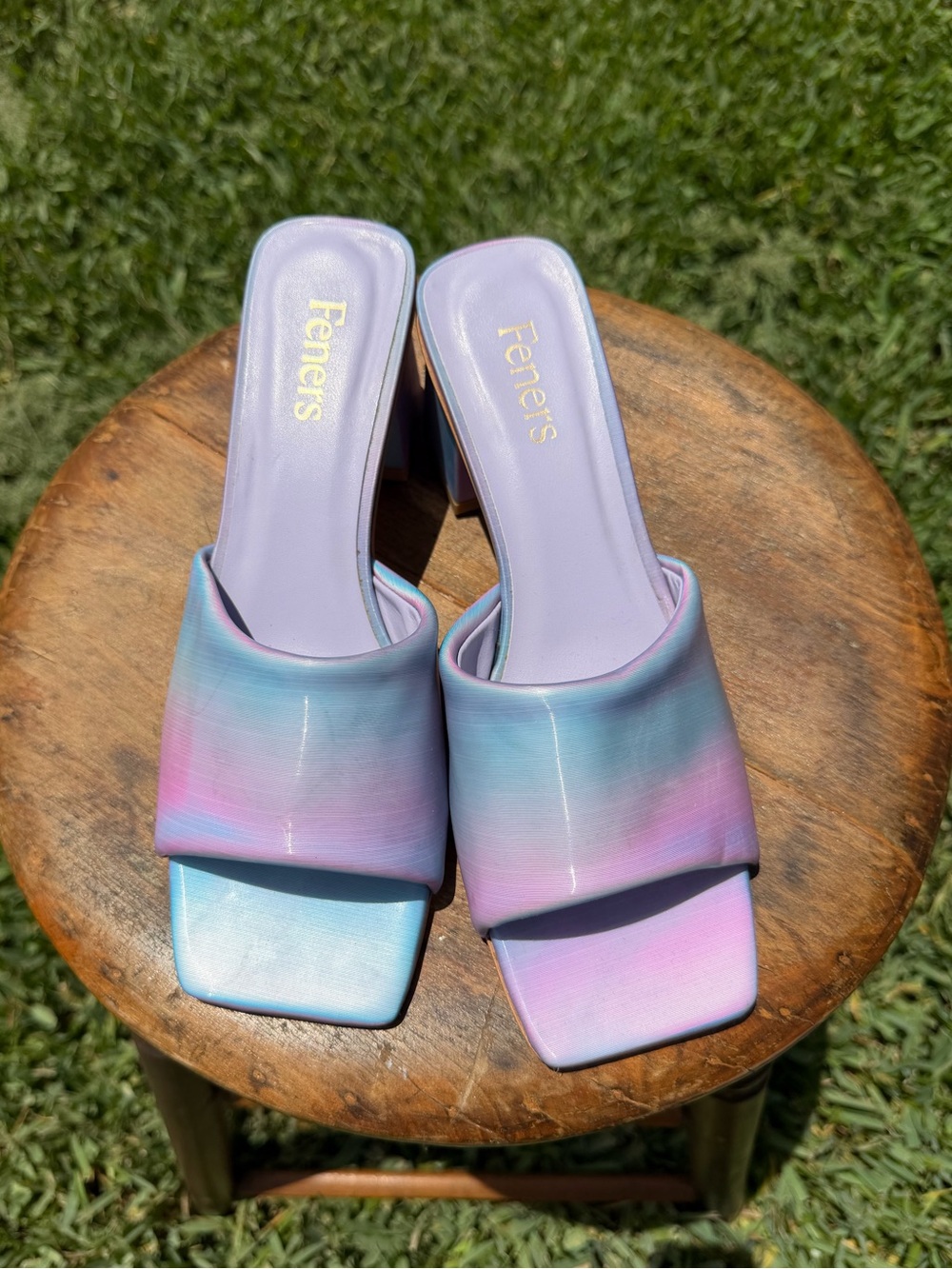 Feners Spain Ombre Mule Heels EU 40 US 9 9.5 Purple Blue Square Toe